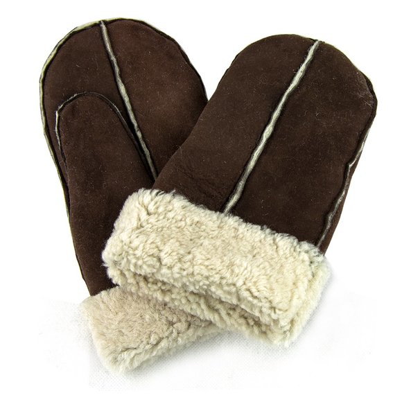New Sheepskin Shearling Suede Mittens Gloves Tan Brown Black Womens One Size - Picture 2 of 16